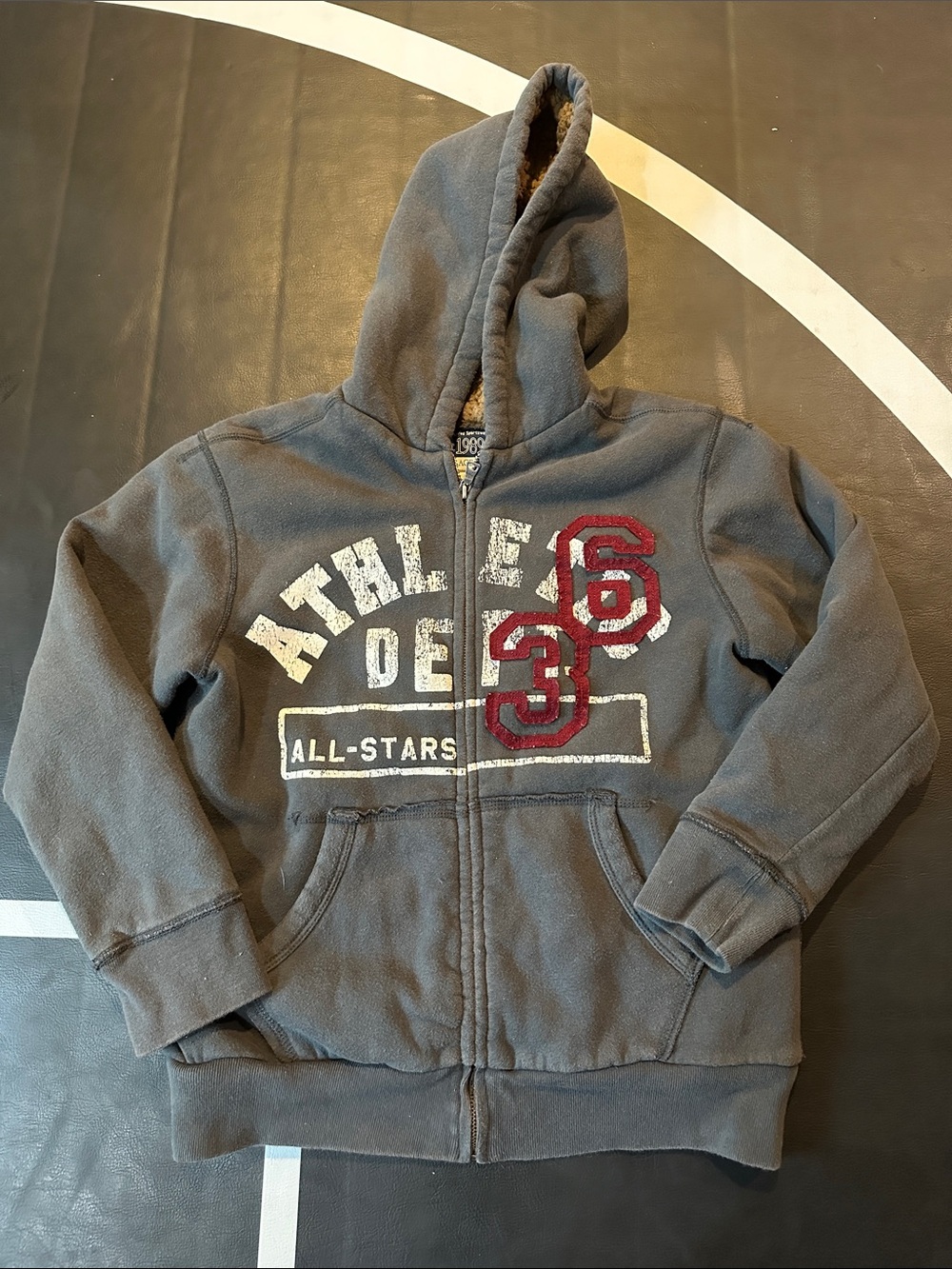Place Boys Gray Hooded Zip Sweatshirt with Red Applique